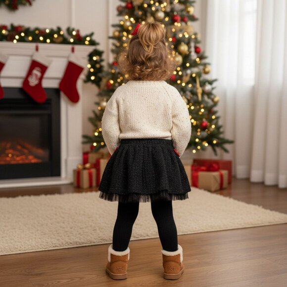 Koala Kids Pleated A-Line Skirt Flared Pull-On Tulle Glitter Red Bows Holiday 3T - Picture 2 of 13